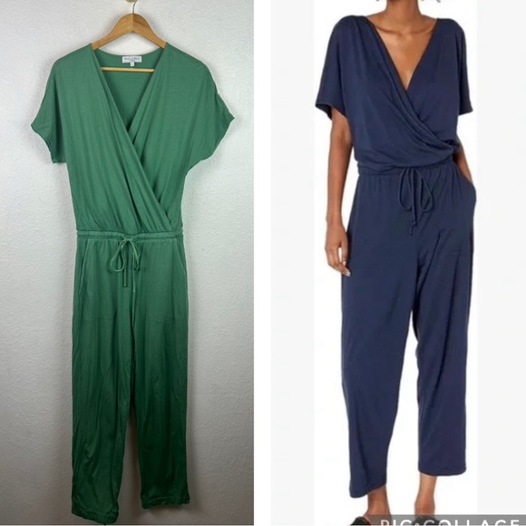 Michael Stars Pants - Michael Stars green Chelan Faux Wrap Front Jumpsuit Short Sleeve Cotton XS